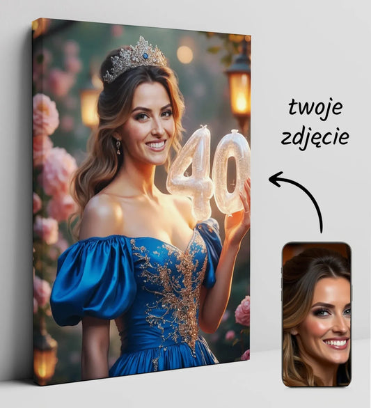 Personalizowany obraz na 40 urodziny, Bajkowy Portret Kobiety jako Prezent ze Zdjęcia