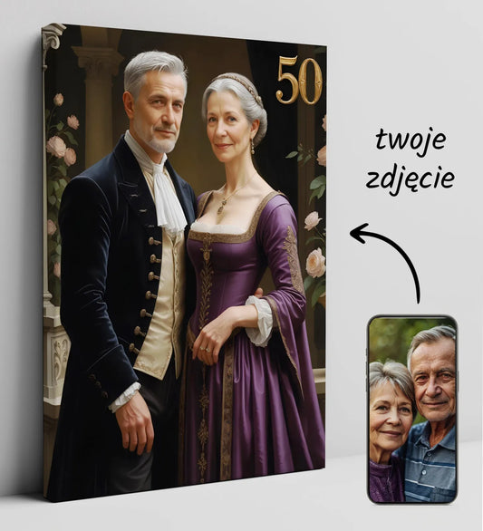 Personalizowany obraz na płótnie z okazji 50. rocznicy ślubu Elegancki Portret