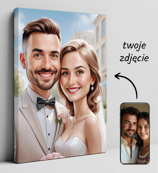 Personalizowany portret ślubny na płótnie Elegancki portret Pary Młodej