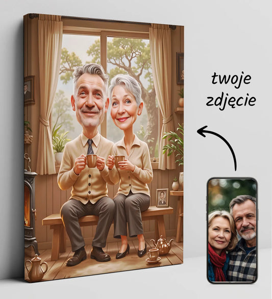 Personalizowany portret karykaturalny na płótnie Karykatura Babci i Dziadka