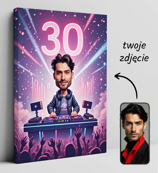 Personalizowany plakat caricature DJ na 30. urodziny prezent dla DJ-a