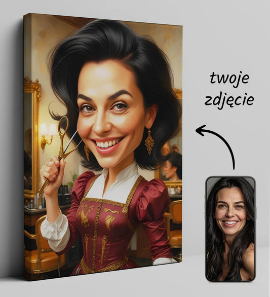 Karykatura fryzjerki - portret karykaturalny kobiety w ujęciu artystycznym
