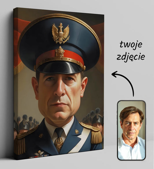 Karykatura generała na płótnie jako portret stylizowany