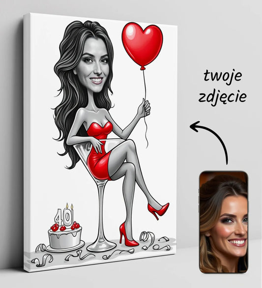 Personalizowany obraz na płótnie z karykaturą kobiety na urodziny Karykatura kobiety na 35, 36,