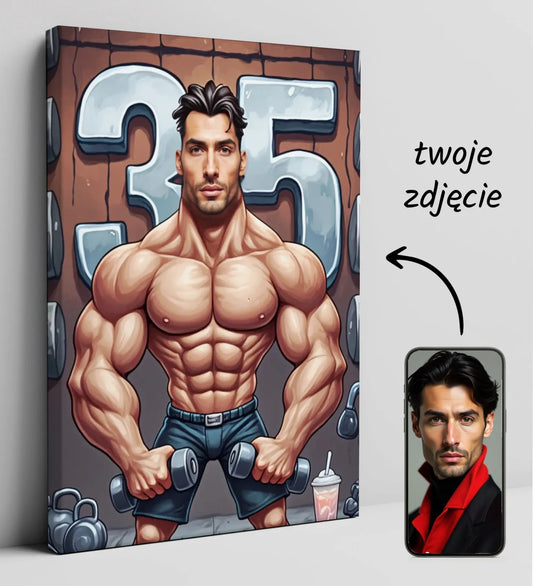 Personalizowany kreskówkowy portret kulturysty jako prezent dla fana siłowni