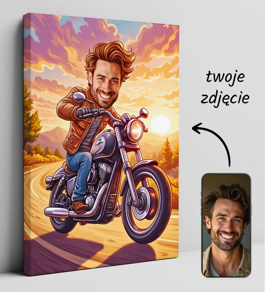 Customizable cartoon motorcycle portrait for Karykatura Motocyklisty product