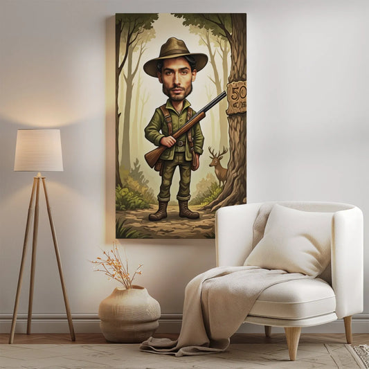 Kartoonowy portret myśliwego na prezent urodzinowy Karykatura myśliwego