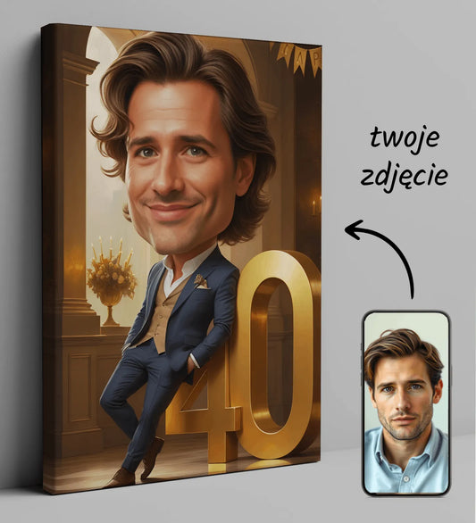 Karykatura na 40 urodziny - portret na płótnie w stylu karykatury