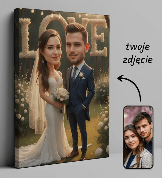 Personalizowana karykatura ślubna na canvas w produkcie Karykatura na ślub