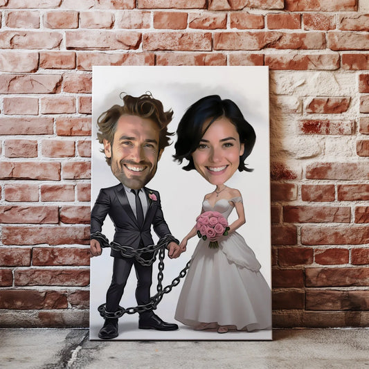 Karykatura Pary Młodej, kolorowy portret ślubny w stylu kreskówkowym