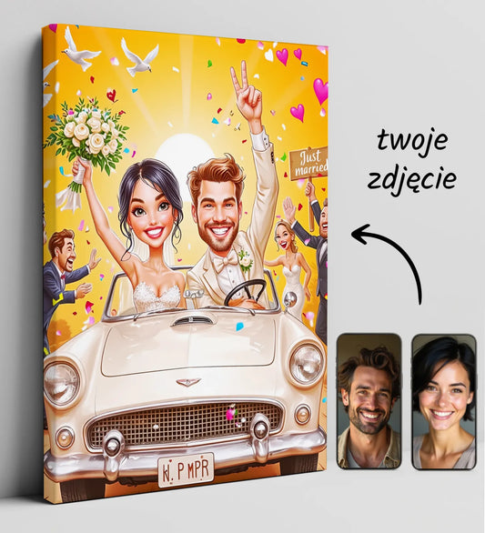 Karykatura Pary Młodej na obrazie jako oryginalny prezent ślubny