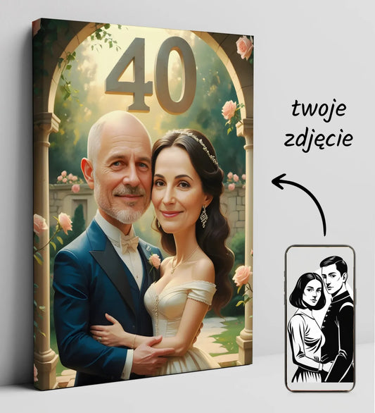 Karykatura portret na płótnie z okazji 40-lecia Małżeństwa Kwaśniewski