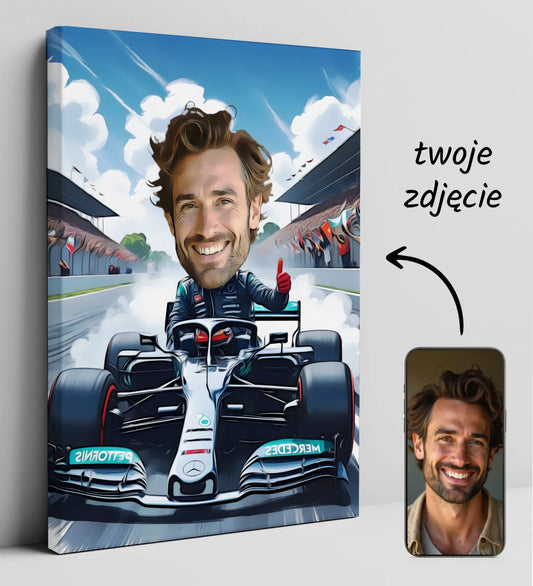 Karykatura Formuły 1 na płótnie - unikalny prezent dla fana F1