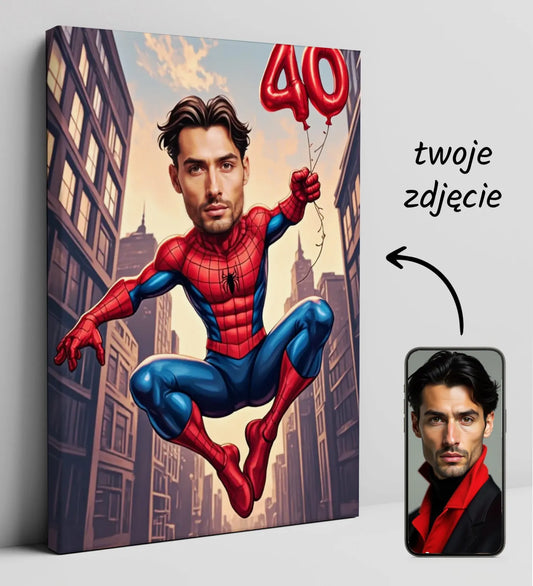 Spersonalizowana kanwa z postacią Spider-Man i Twoją twarzą, idealny prezent urodzinowy