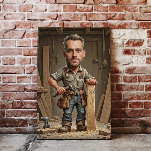 Karykatura stolarza na urodziny, rysunkowa portretowa postać z darmowym stylem