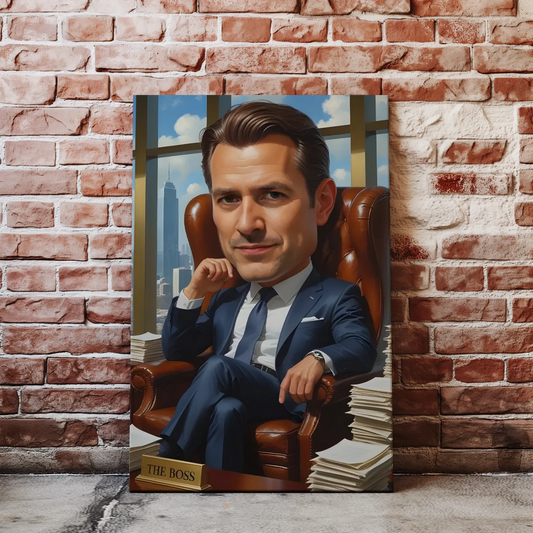 Caricatura biznesmena w skórzanym fotelu w produkcie Karykatura szefa