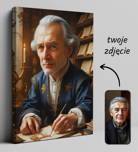 Personalizowany portret na płótnie Karykatura Wynalazcy Da Vinci