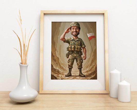 Framowane karykatury żołnierza saluting jako unikalna pamiątka