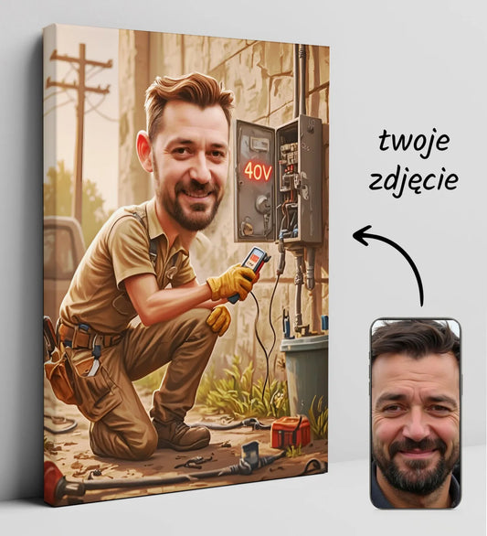 Personalizowana grafika dla elektryka z motywem cyfry urodzin na płótnie