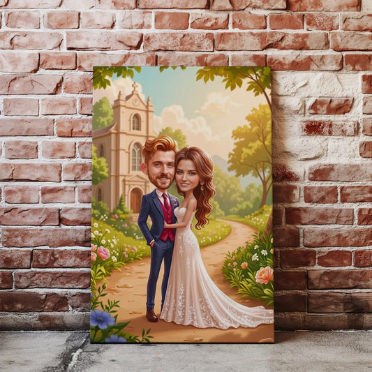 Karykatura ślubna pary młodej w stylu kreskówkowym jako wyjątkowy prezent na wesele