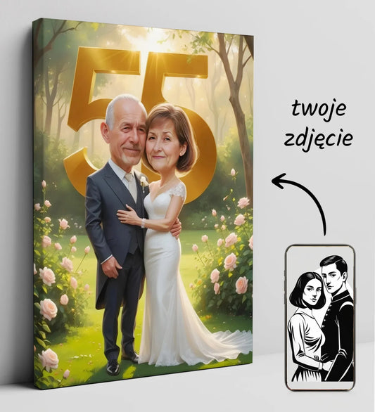 Personalizowany olejny portret na 55. rocznicę ślubu w formie caricatury na płótnie