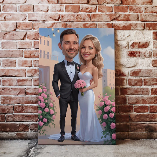 Personalizowany portret Pary Młodej w stylu glamour na kanwie w formie karykatury