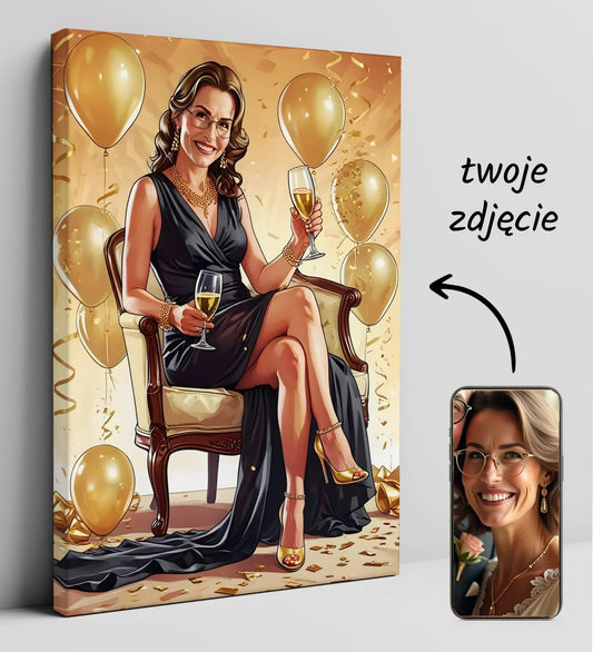 Personalizowany portret urodzinowy kobiety biznesu na płótnie obraz z cyfrą