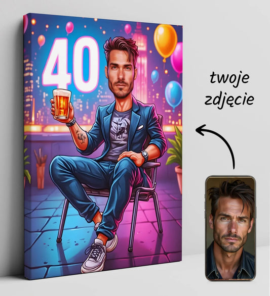 Spersonalizowany 40. urodzinowy obraz na płótnie z portretem mężczyzny