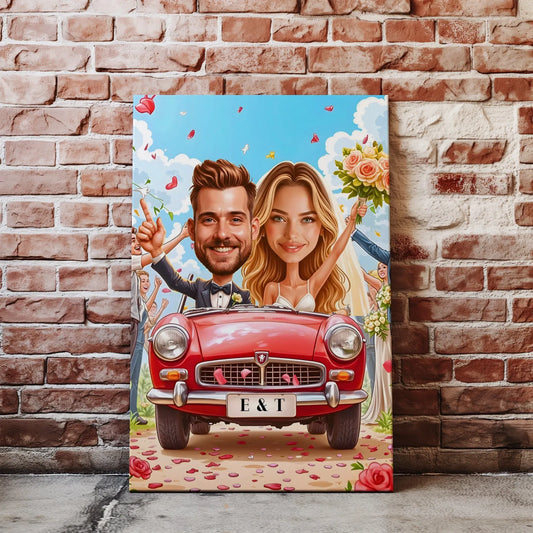 Karykatura ślubna na płótnie jako pomysł na prezent dla pary młodej