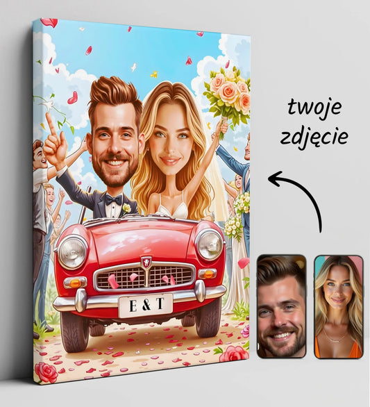 Karykatura ślubna na płótnie, idealny prezent dla nowożeńców