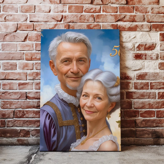Renaissance-style portrait of an elderly couple for 50th wedding anniversary gift
