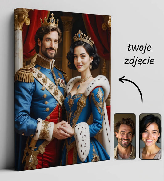 Personalizowany portret królewski na płótnie, idealny prezent dla par