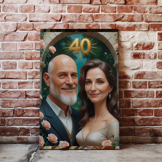 Portret rocznicowy w stylu olejnym z różami, idealny prezent na rocznicę