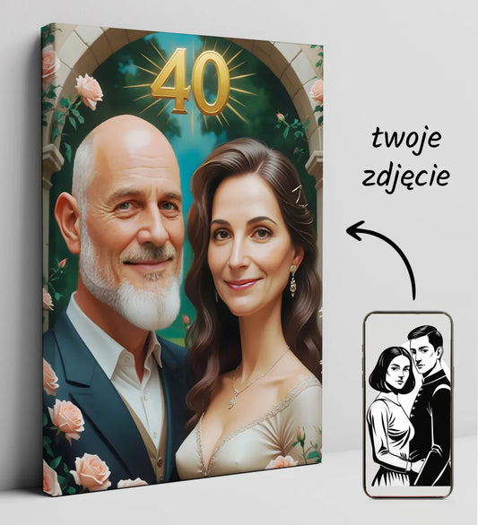 Personalizowany portret na płótnie na 40 rocznicę w stylu olejnym Portret Rocznicowy