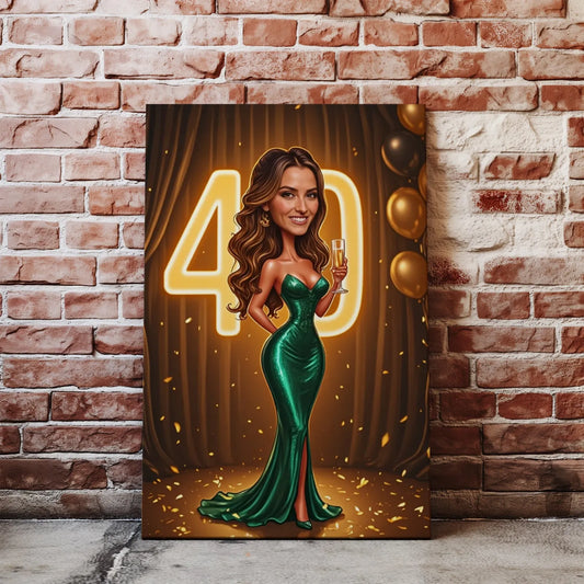 Karykatura glamour na płótnie z okazji 40 urodzin dla koleżanki