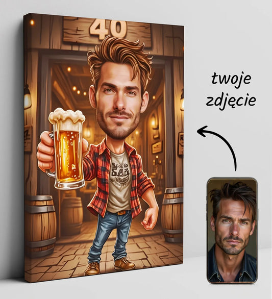 Personalizowany druk na płótnie z karykaturą, idealny prezent na 40 urodziny dla mężczyzny