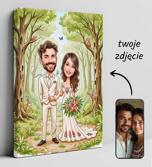 Oryginalny prezent na ślub - personalizowany obrazek karykaturalny pary młodej
