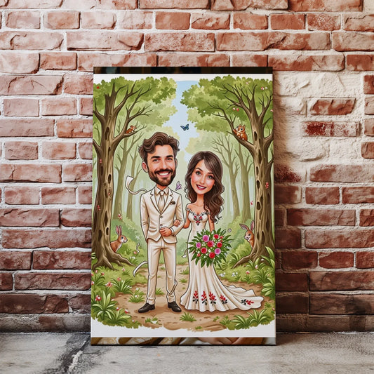 Rysunek Para młoda - wyjątkowy prezent ślubny w formie portretu w stylu kreskówkowym