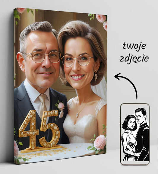 Portret olejny na płótnie z okazji rocznicy ślubu w stylu klasycznym