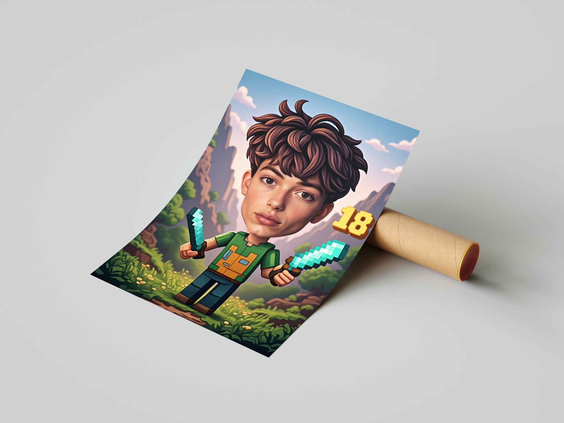 Prezent na 18 urodziny dla chłopaka – karykatura w stylu Minecraft
