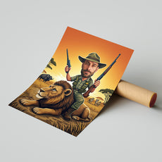 Portret karykatura ze zdjęcia – Safari na lwie