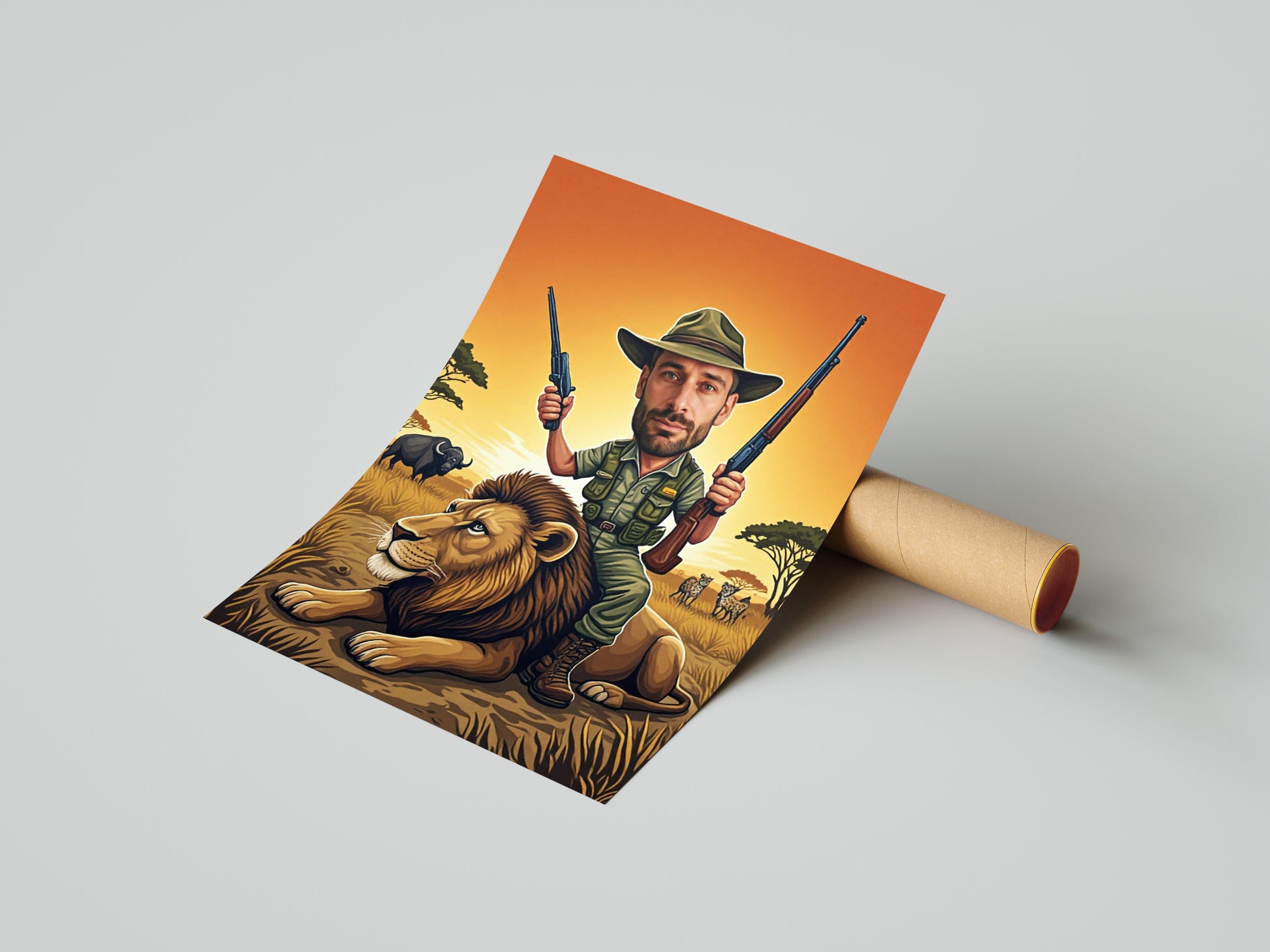 Portret karykatura ze zdjęcia – Safari na lwie