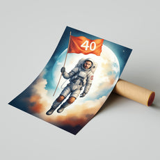 Astronauta z Flagą – Kosmiczny Portret z Wiekową Cyfrą