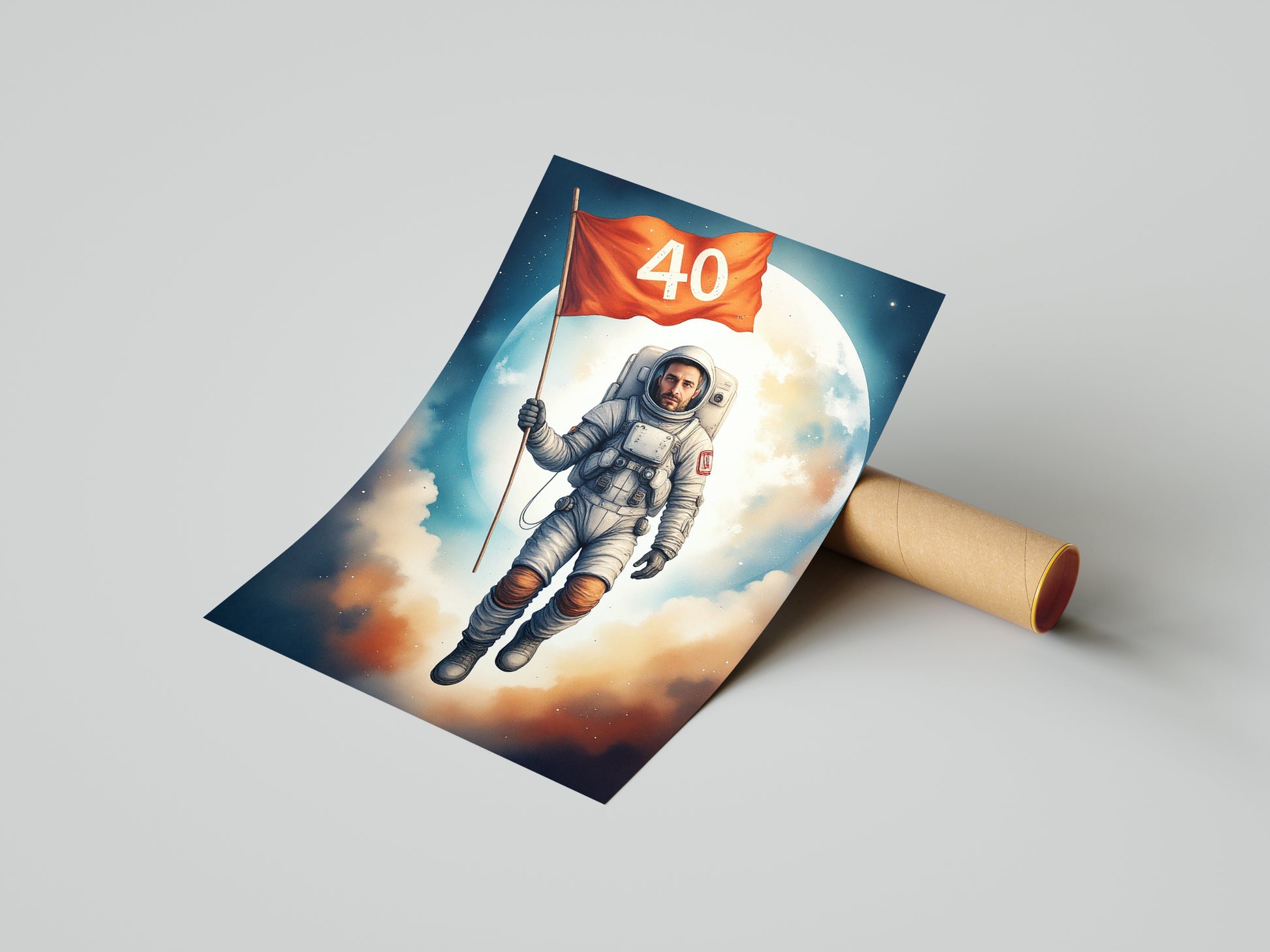 Astronauta z Flagą – Kosmiczny Portret z Wiekową Cyfrą