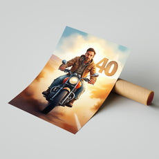 Motocyklista na Trasie – Portret Męski z Liczbą 40