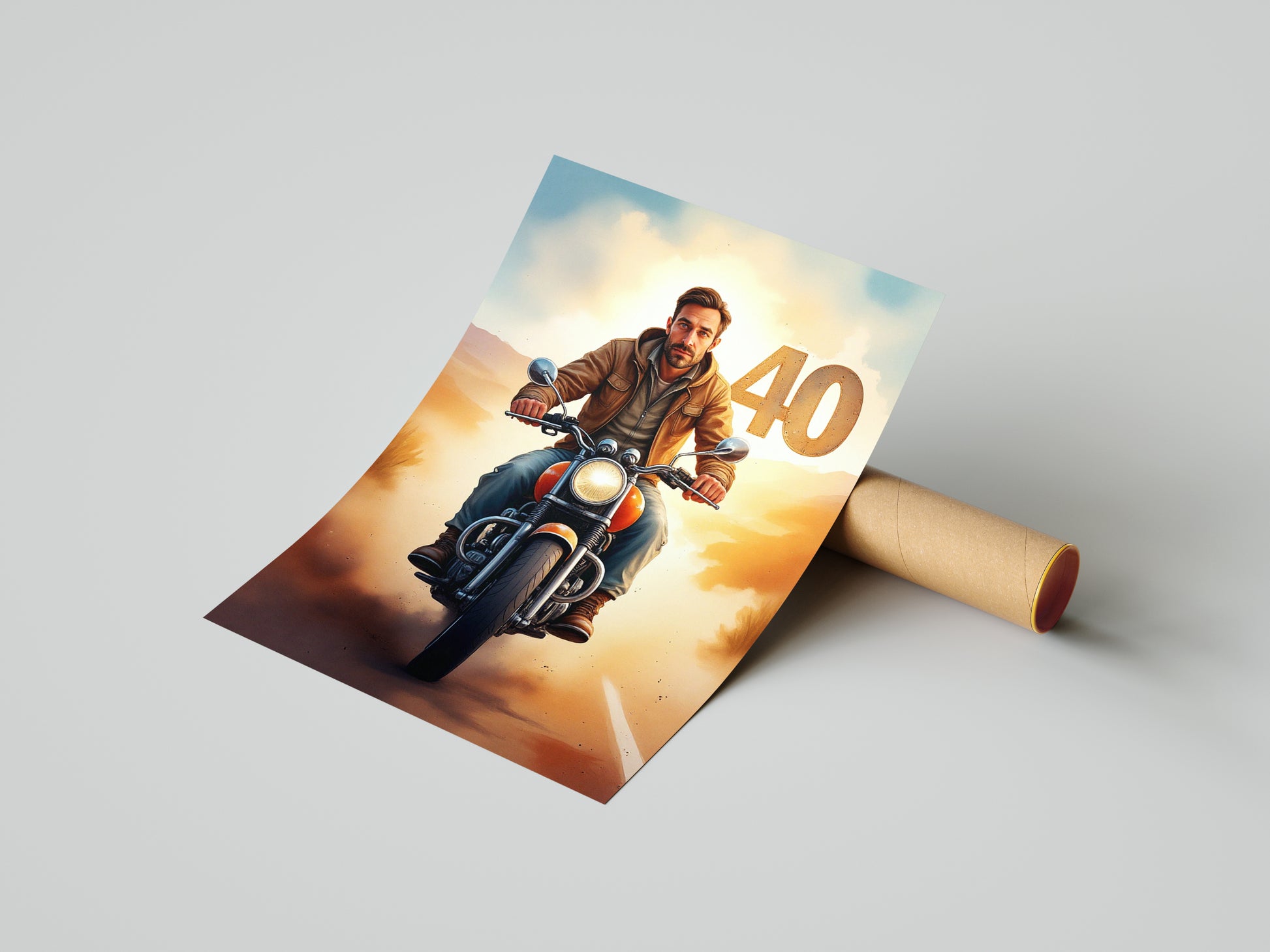 Motocyklista na Trasie – Portret Męski z Liczbą 40