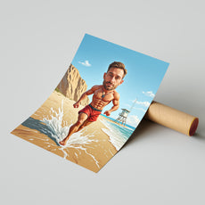 Karykatura ze zdjęcia – plażowy bohater