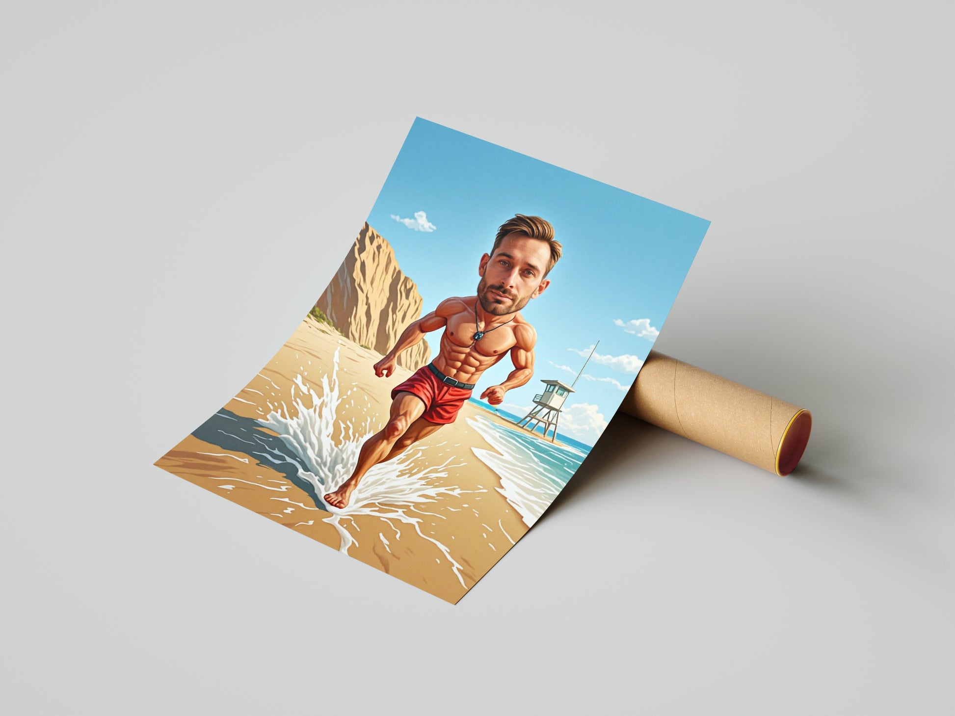 Karykatura ze zdjęcia – plażowy bohater