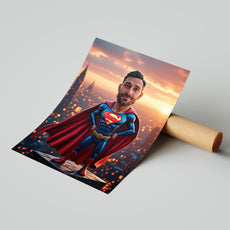 Karykatura superbohatera ze zdjęcia