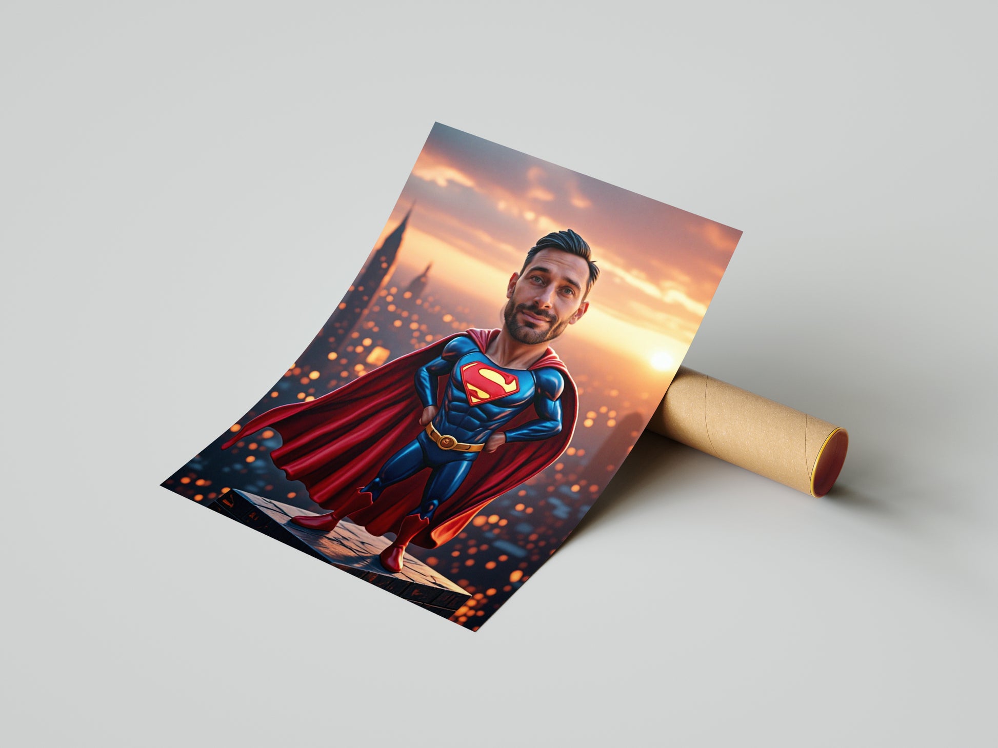 Karykatura superbohatera ze zdjęcia